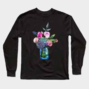 Watercolor mason jar flowers Long Sleeve T-Shirt